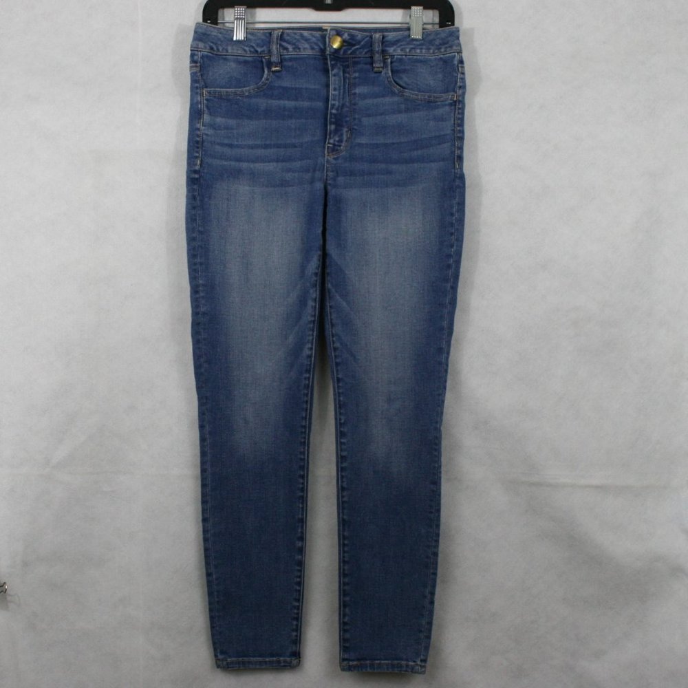 American Eagle Blue Cotton Blend Distressed Stretch Jegging Jeans SZ 8S EUC
